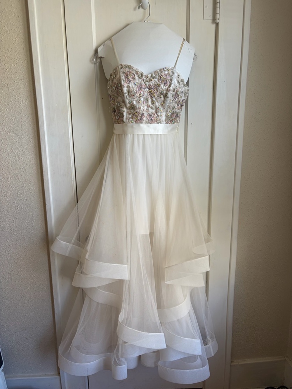 TLC Ivory Tulle Prom Dress with Floral Beaded Bodice